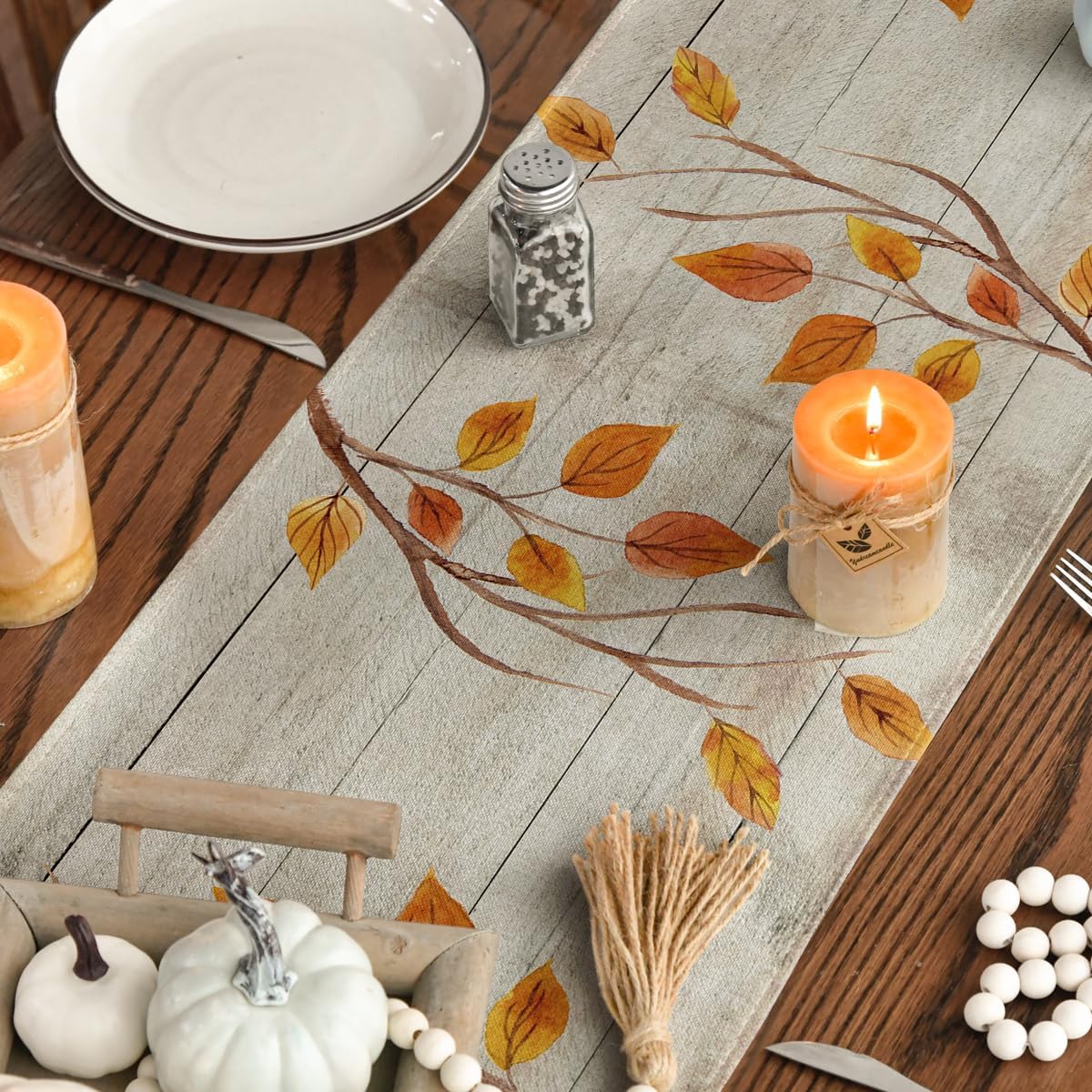 Artoid Mode Wood Gnomes Pumpkins Sunflower Maple Leaves Fall Table Runner, Kitchen Dining Table Decoration for Home Party Decor 13 x 48 Inch