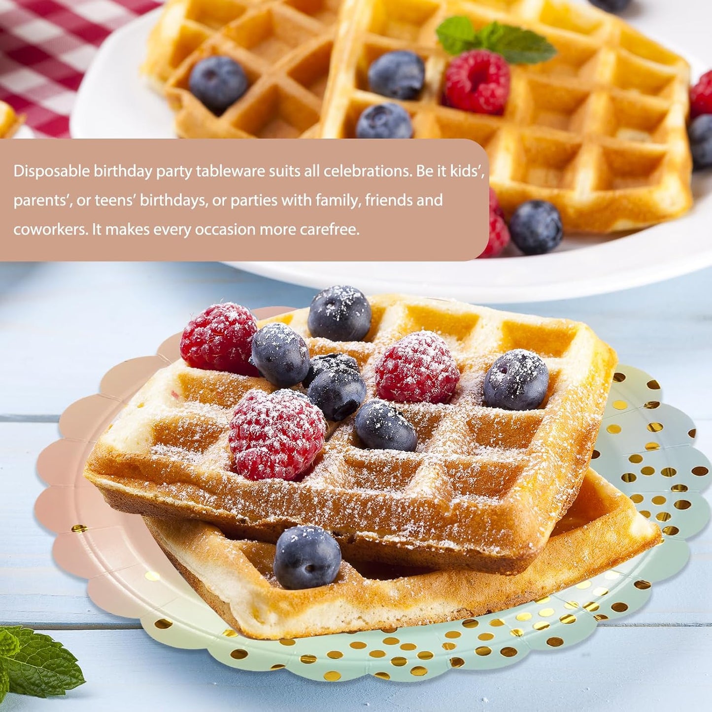 50PCS Pastel Rainbow Paper Plates, 7 Inch Scalloped Colorful and Gold Dot Party Plates Disposable Dessert Plate Cake Plate Pastel Party Supplies Decorations for Birthday Aniversary