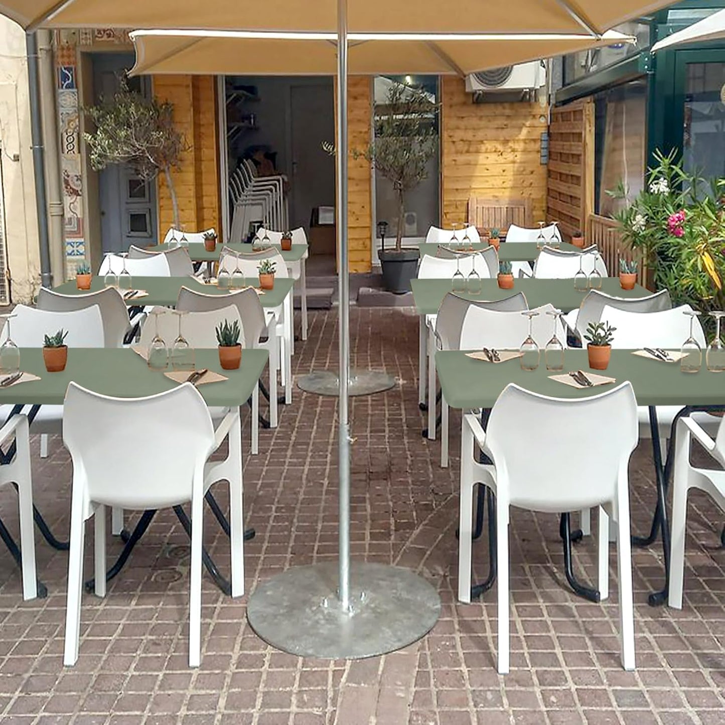 Fitted Tablecloth for 8 Foot Rectangle Tables-6 Pack Sage Elastic Outdoor Picnic Table Cover-Spandex Stretch Folding Table Cloths 8ft for Camping Dining Room Patio Kitchen Banquet Party