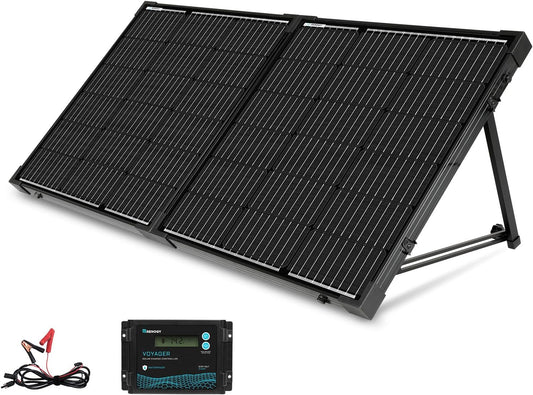 Renogy 100 Watt 12 Volt Portable Solar Panel with Waterproof 20A Charger Controller Foldable 100W Solar Suitcase with Adjustable Kickstand for Power Station, 100W Panel-20A Controller, Black