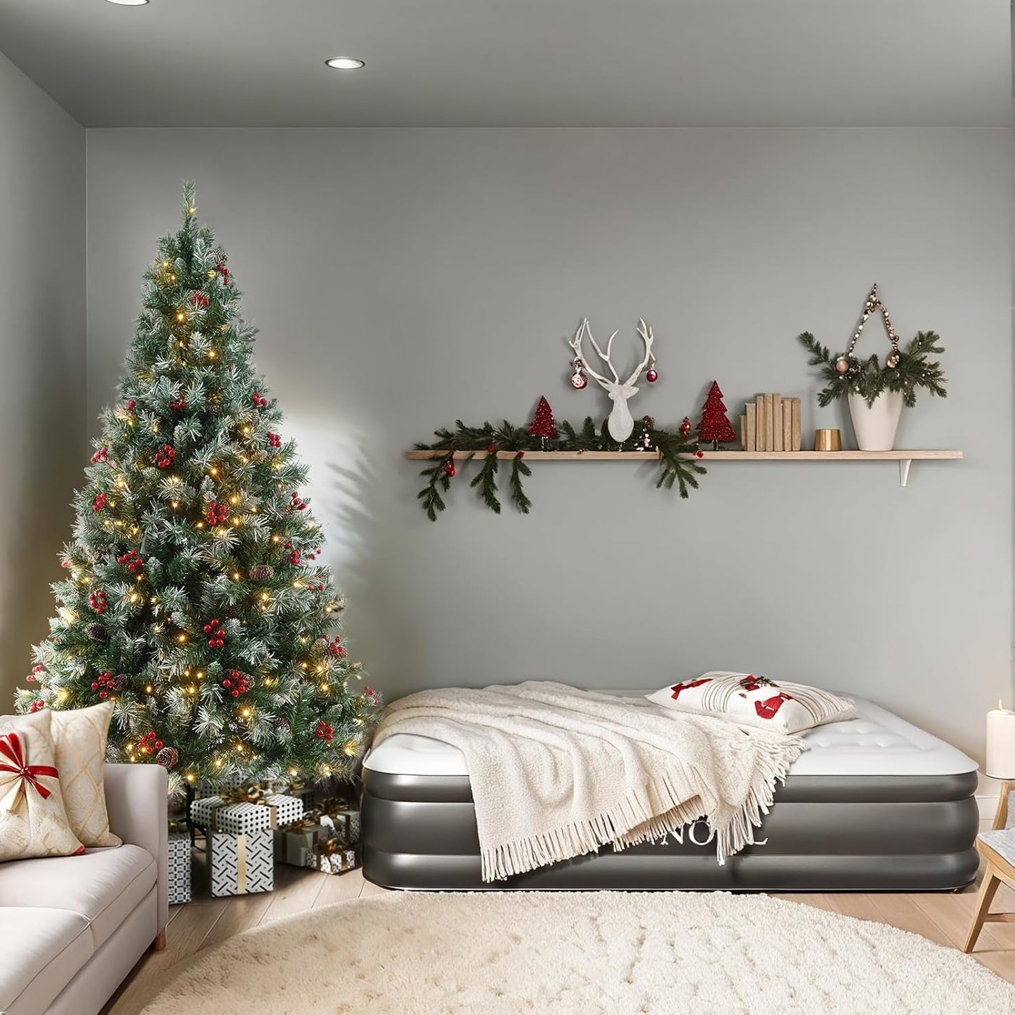 Prelit Christmas Tree with Lights 7.5ft - Premium Artificial Christmas Tree, with 1364 Branch Tips and 550 Warm Lightsm, Support Automatique, Easy Assembly,Perfect Choice for Xmas Decorations