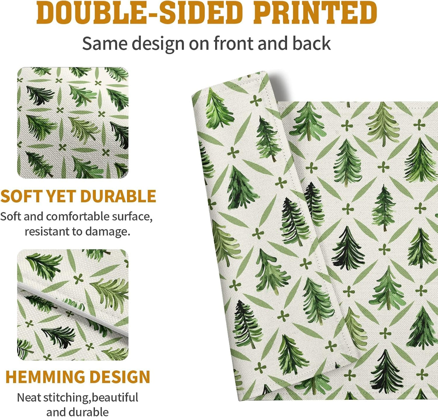 Sage Green Pine Tree Christmas Placemats Set of 4 Xmas Farmhouse Rustic Style Print Place Mat Seasonal Winter Holiday Linen Table Mats for Indoor Outdoor Kitchen Dining Party Decor