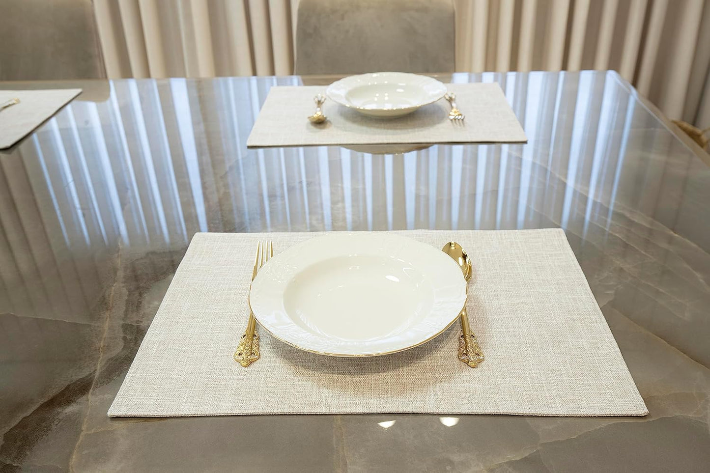 Placemat Set-Washable Place Mats for Parties, Elegant Table Mats for Kitchen Table, Set of 4 Dining Table Placemats, Heat-Resistant Cloth Placemats for Indoor and Outdoor,13x19-Light Beige