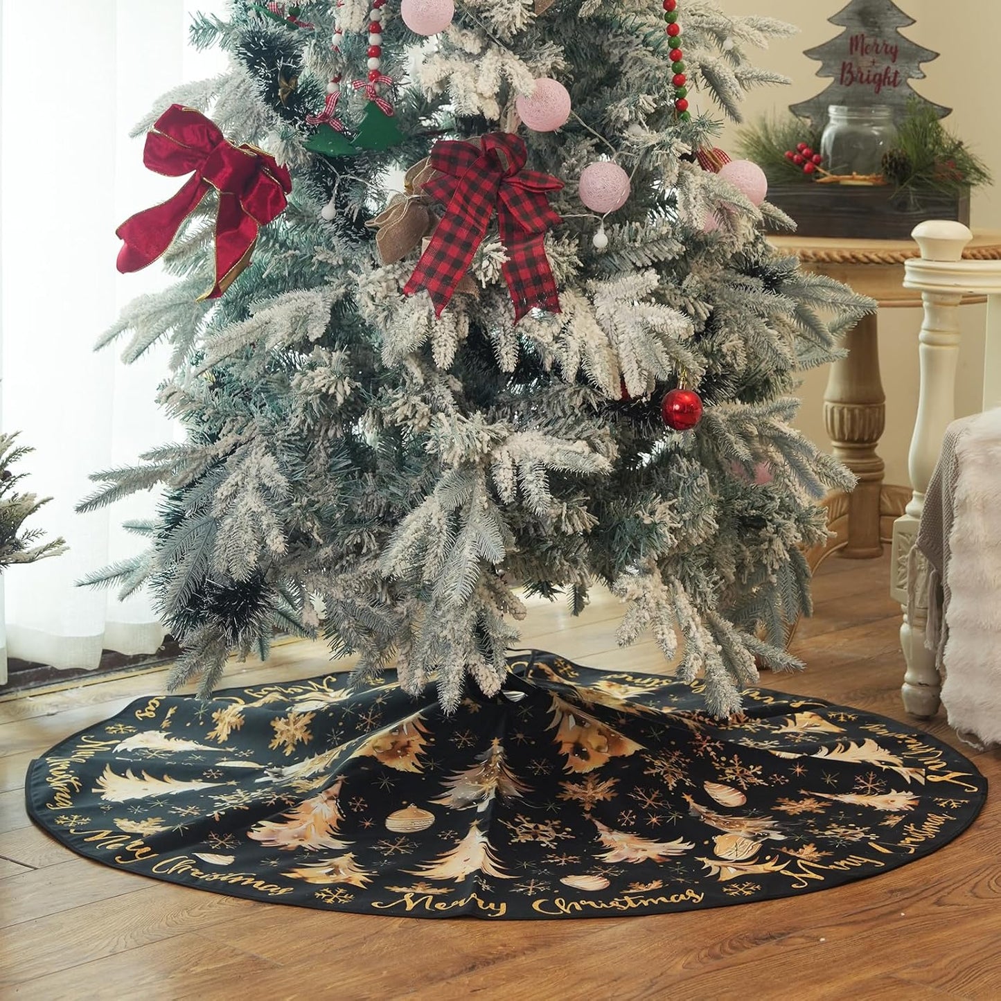 CROWNED BEAUTY Christmas Tree Skirt 36 Inch Xmas Trees Soft Holiday Decoration (Black Gold) TS26-36