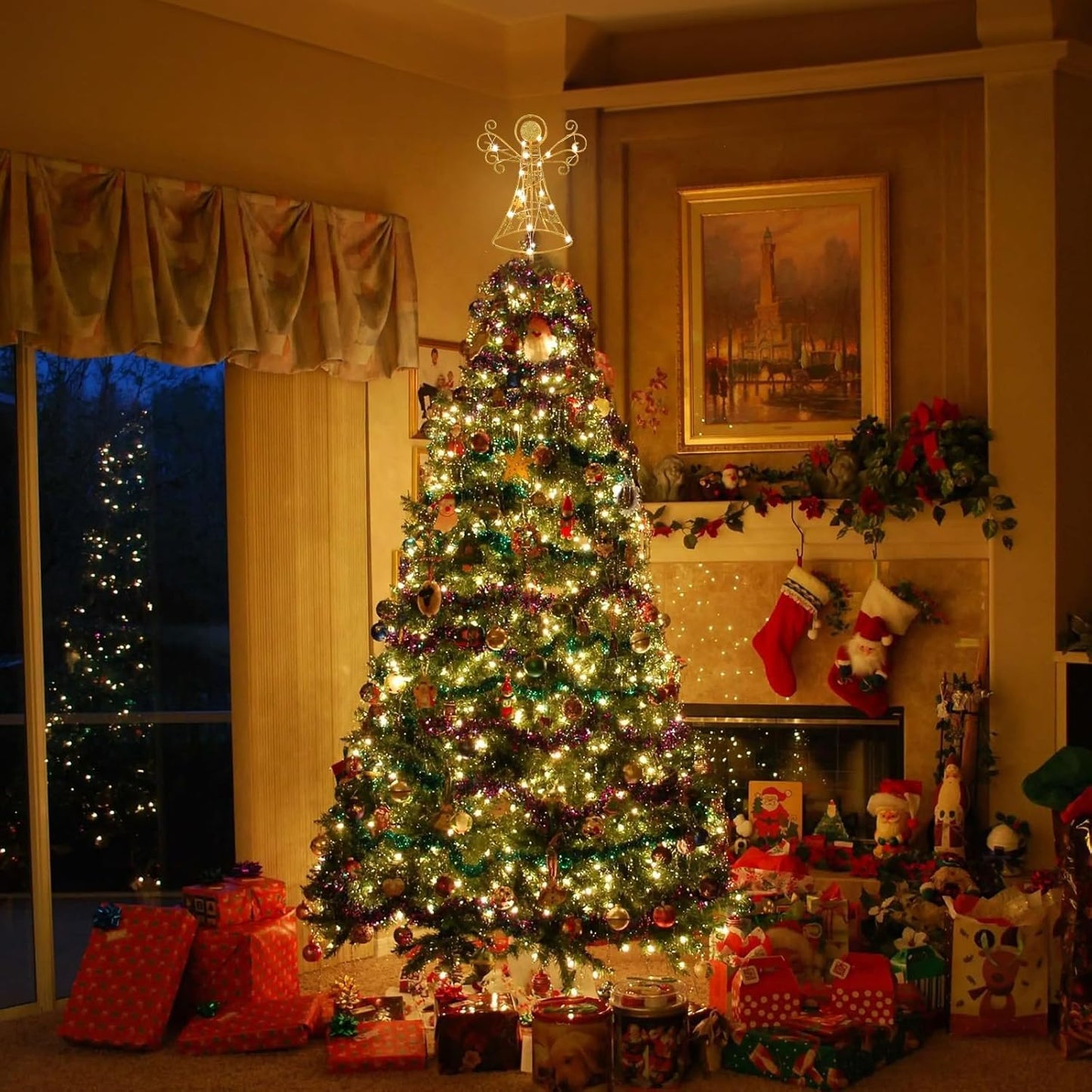 hogardeck Christmas Tree Topper, Glittered Gold Angel Tree Topper for Christmas Treetop, 30 LED Timer Sparkling Tree Toppers for Christmas Tree Decorations