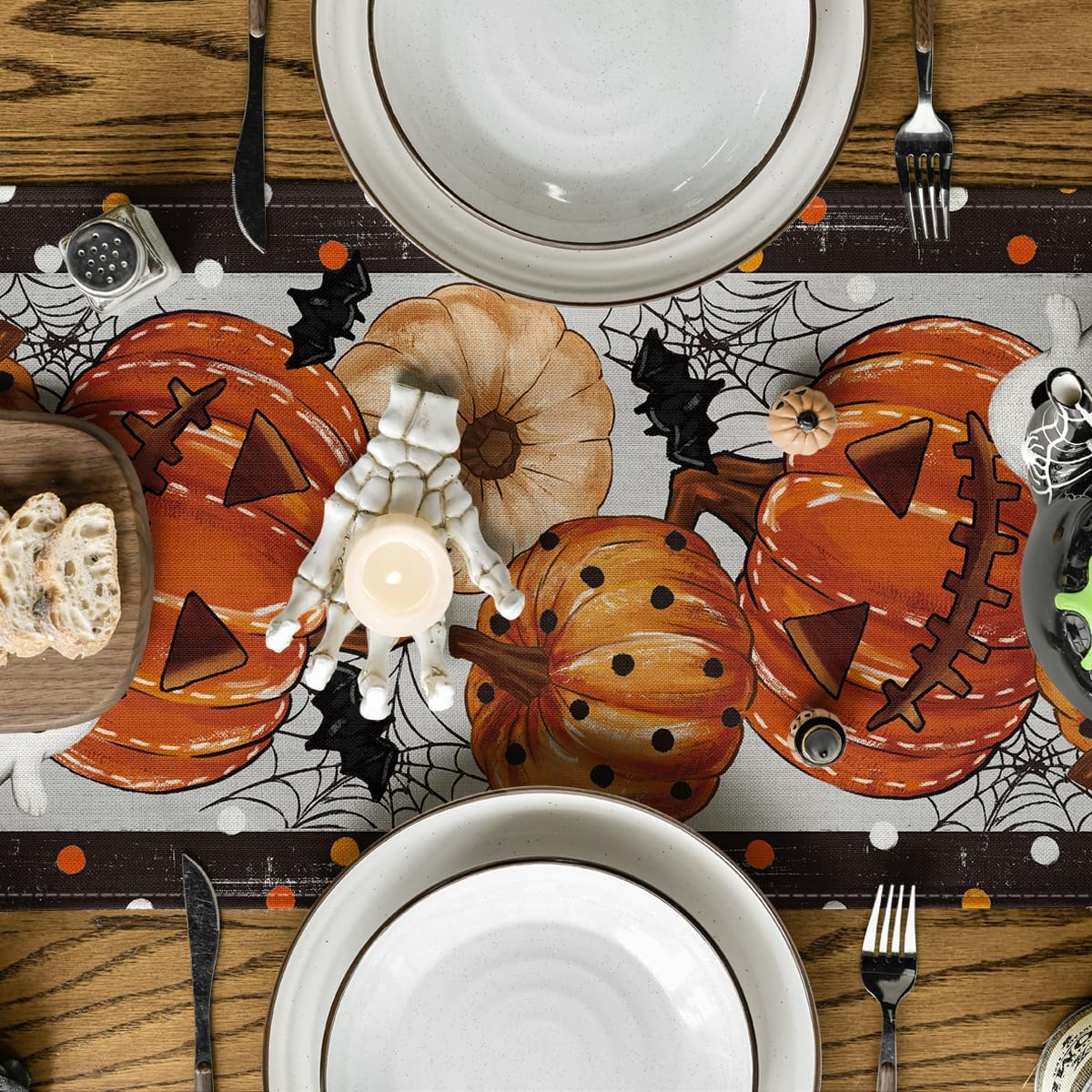 Artoid Mode Jack-O'-Lantern Pumpkin Ghost Spider Web Halloween Table Runner,Holiday Kitchen Dining Table Decoration for Home Party Decor 13 x 48 Inch