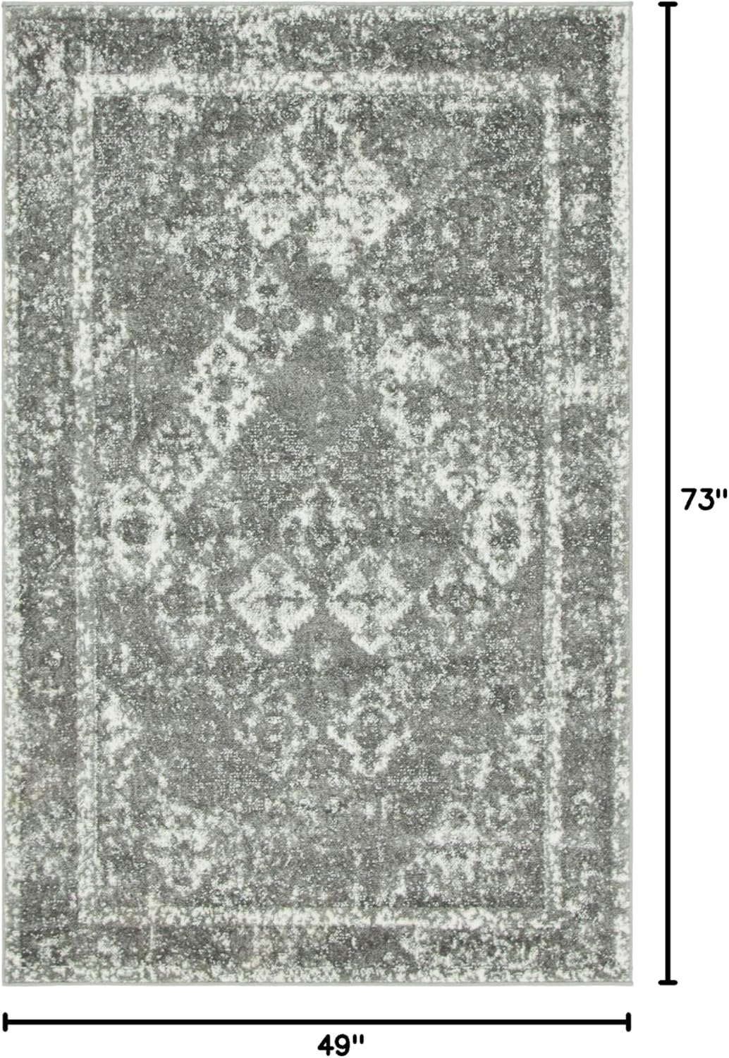 Unique Loom Rosso Collection Vintage, Traditional, Bohemian, Geometric, Distressed, Southwestern Area Rug, 4' 0" x 6' 0", Gray/Ivory