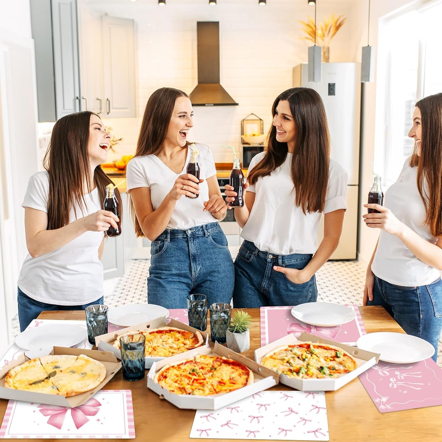 Pink Bow Plastic Place Set of 6 Cute Coquette Butterfly Bowknot Dinner Table Mats Pink Ribbon Bow Mats Wedding Baby Shower Birthday Table Decoration for Indoor Outdoor Party Kitchen Dining