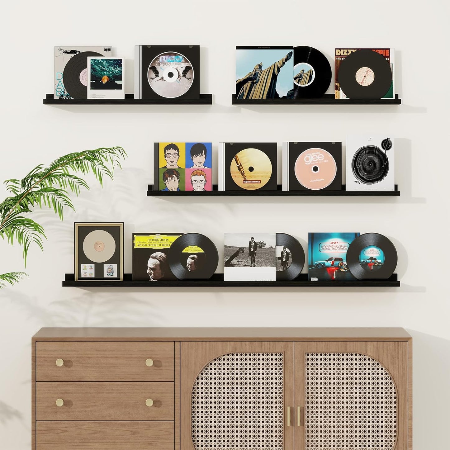 Picture Ledge Shelf, Solid Pine Wood Floating Shelves Set of 2, 40 Inches Nursery Book Shelves for Toys Storage, Kids Bookshelf Wall Mounted for Living Room Bedroom Decor Books Photo Frames, Black