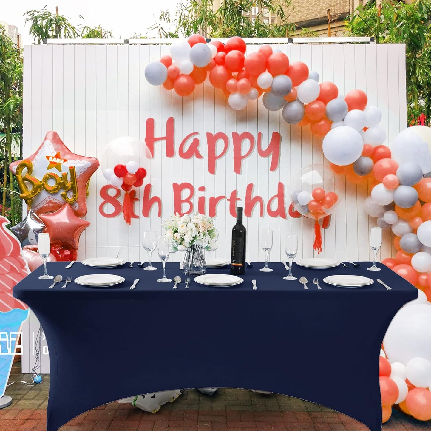 SuperO Waterproof Spandex Table Cover for 6FT Table Universal Fitted Stretch Tablecloth for Party, Banquet, Wedding and Events-Navy