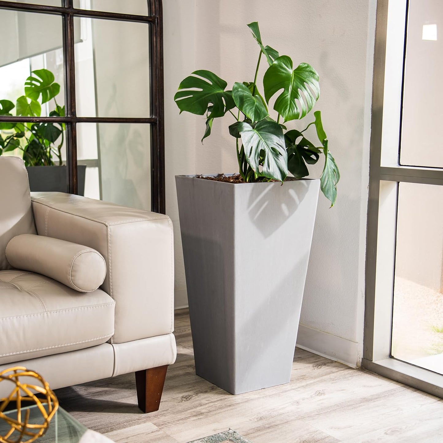 XBrand Modern 30-Inch Tall Square Planter, Tapered, Perfect for Indoor & Outdoor, Patio Decor, Set of 2, Gray