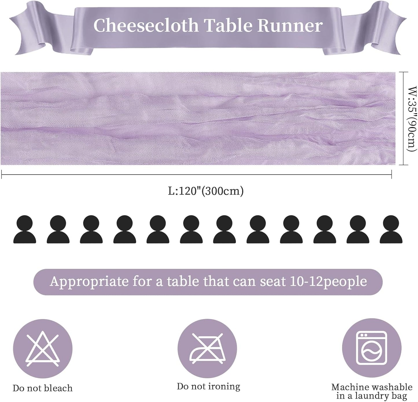 6 Pack Purple Cheesecloth Table Runner 10FT Long Boho Gauze Table Runner Rustic Sheer Runner for Wedding Bridal Baby Shower Birthday Party Table Decor Thanksgiving Christmas Decorations
