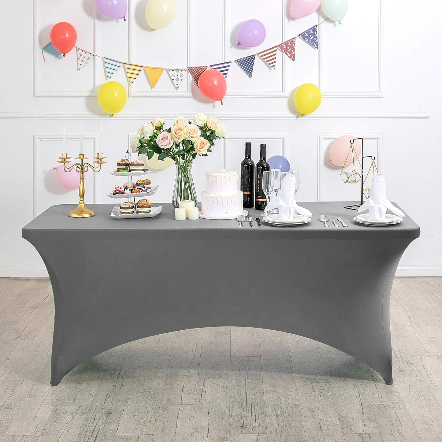 Spandex Table Cover for 8FT or 4ft or 6ft Table Universal Fitted Stretch Tablecloth for Party, Banquet, Wedding and Events-Gray