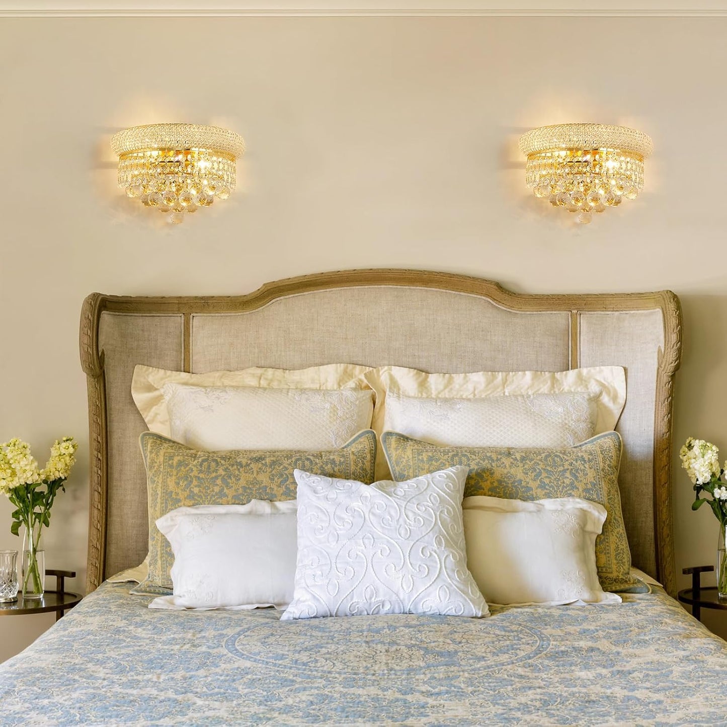 Empire Crystal Wall Sconces, Gold Wall Light Fixtures, Luxury Wall Lamp for Living Room Bedroom Bathroom Bedside Hallway Stairway