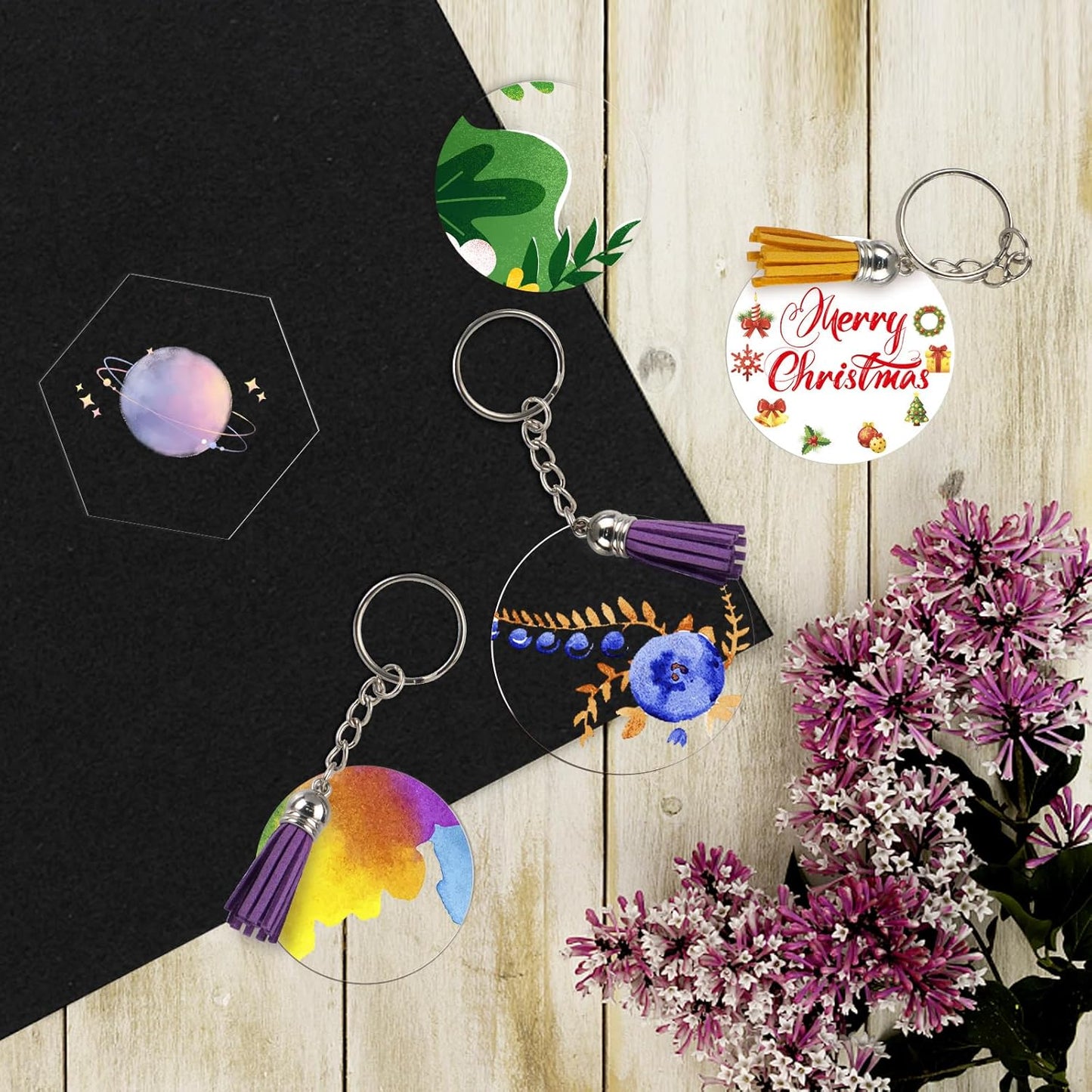 Senbota100 Pcs 1.5 inch Clear Small Circles Acrylic Blank 2mm Thick Round Sheets with Holes for Make Mini Hanging Jewelry Keychain Labels DIY Crafts