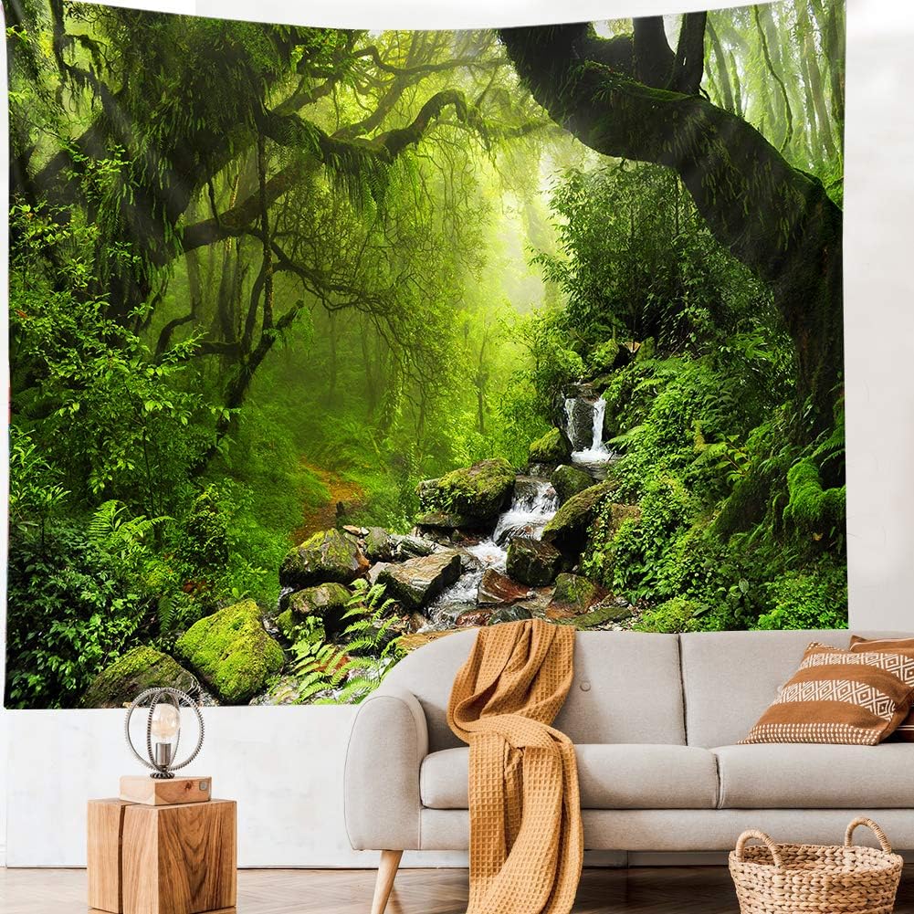 Llamazing Forest Landscape Home Decor - Living Room & Bedroom Magic Tapestry (Green Creek, 78''L60''W)