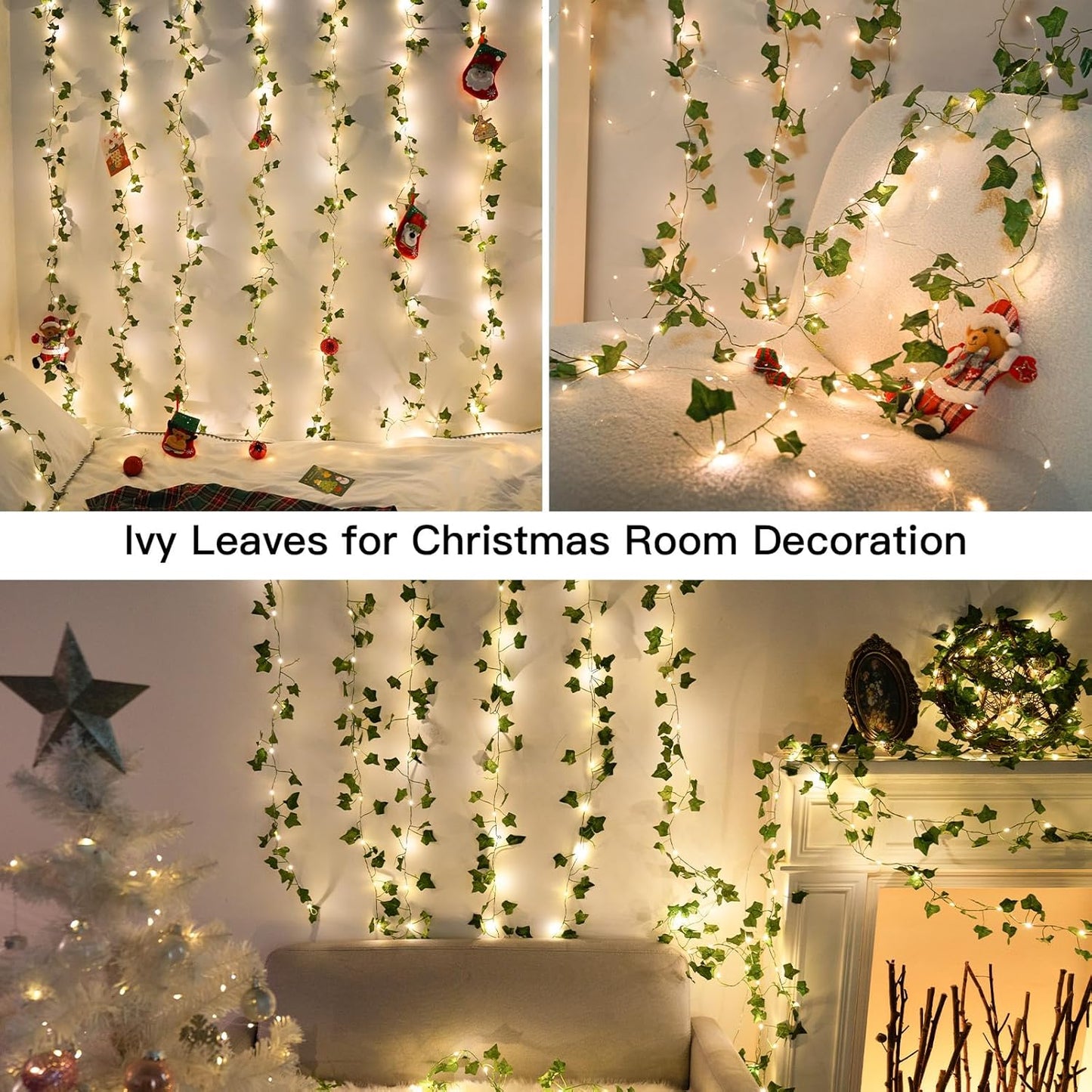 suddus Vines with Light for Bedroom, 200 LED Fairy Lights with Vines, Ivy Curtain Lights for Dorm, Wedding, Party, Wall, Indoor, Outdoor Decor, 6.5ft x 6.5ft