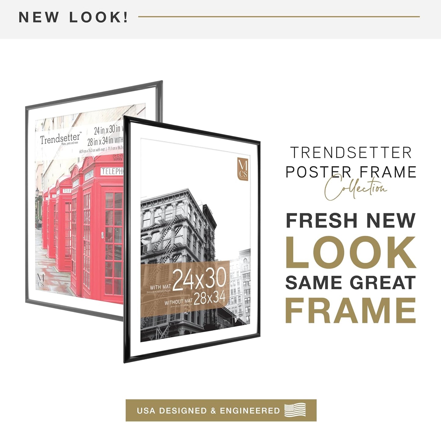 MCS Trendsetter 28x34 Matted Poster Frame with 24x30 Picture Display, Black Vertical & Horizontal Wall Hanging Large Picture Frame for Photos & Posters (1-Pack)