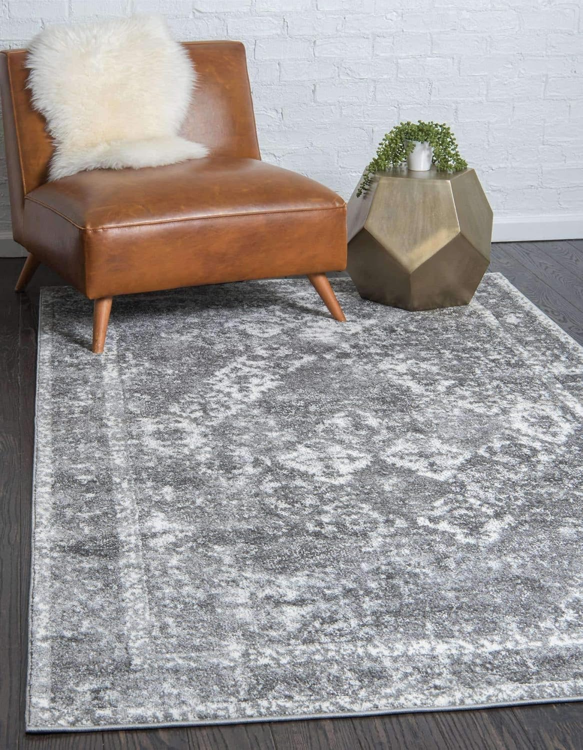 Unique Loom Rosso Collection Vintage, Traditional, Bohemian, Geometric, Distressed, Southwestern Area Rug, 5' 0" x 8' 0", Gray/Ivory