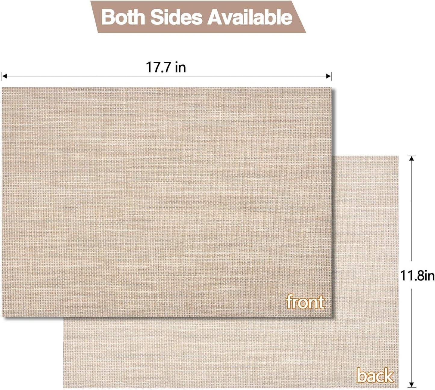 Placemats Set of 4 - Easy Clean Washable Vinyl Placemats - Wipeable Heat Resistant Table Mats for Dining Table - 17.7x11.8 Inch (4, Beige)
