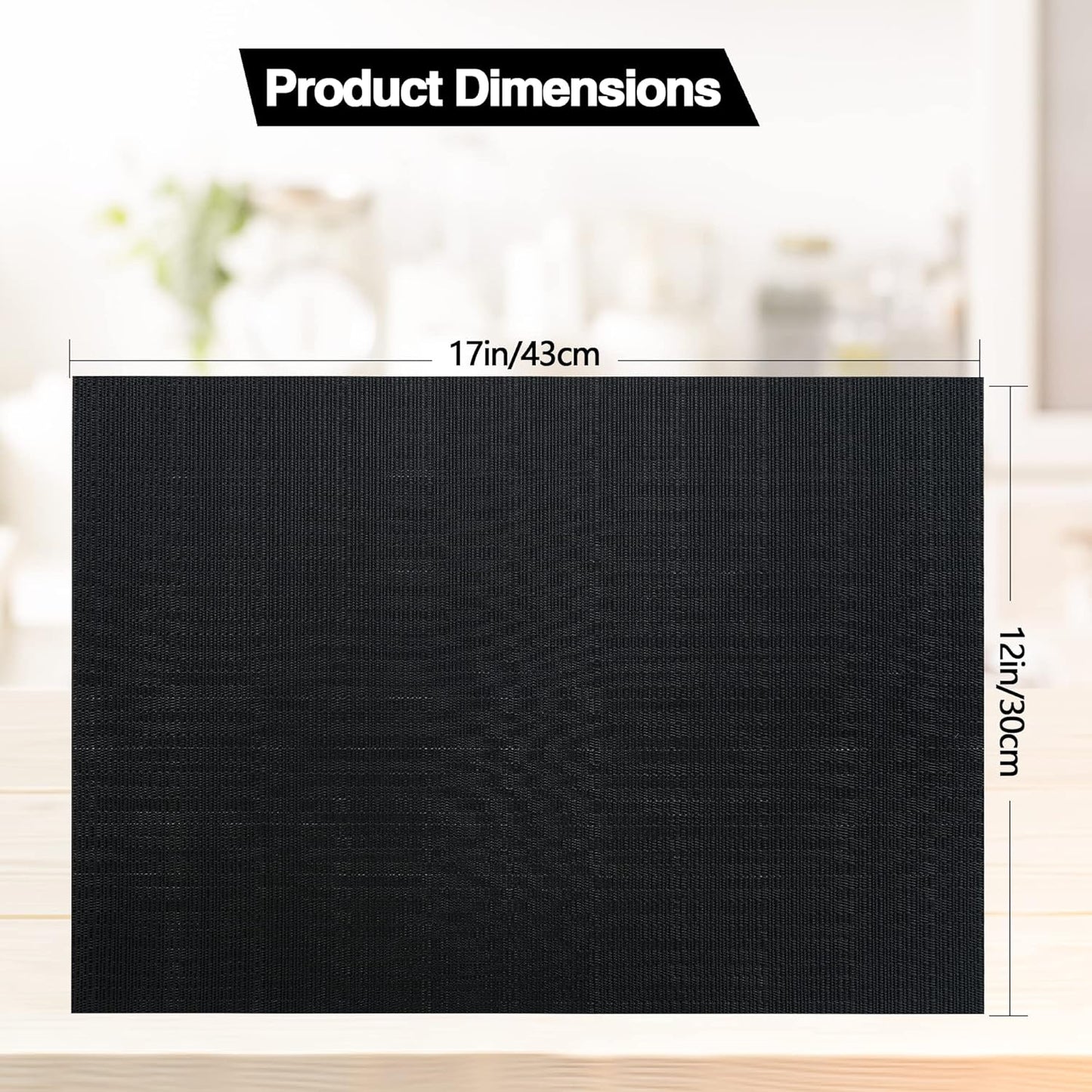 Black Placemats Set of 6 - Easy Clean Washable Vinyl Placemats - Wipeable Heat Proof Table Mats for Dining Table - 17x12 Inch (Pure Black, 6)