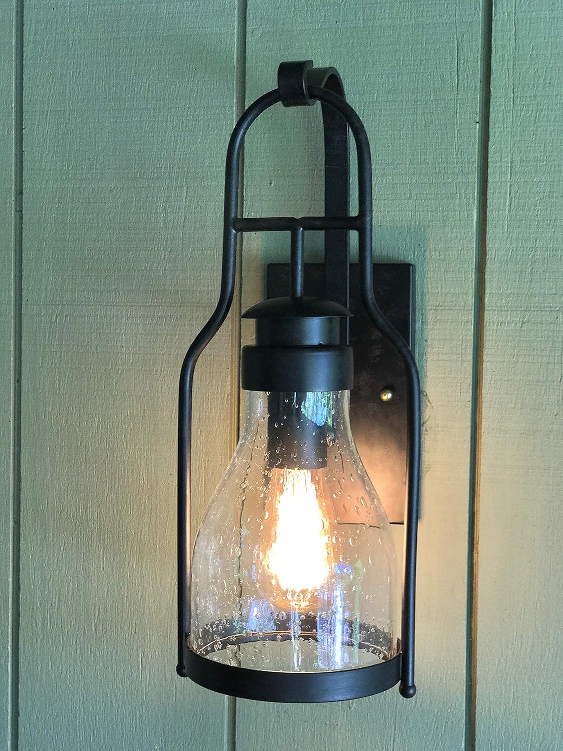 Muskoka Lifestyle Products Rustic Wall Light Lantern with Retro Industrial loft Lantern Look in Rubbed Bronze Powder Coat Finish with Wine Bottle Pioneer jug Glass