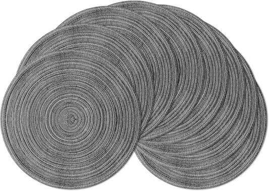 Leetaltree Round Placemats Heat and Slip Resistant Cotton Table Mats, Washable Bohemian Placemats for Dining Tables (Charcoal, Set of 8)