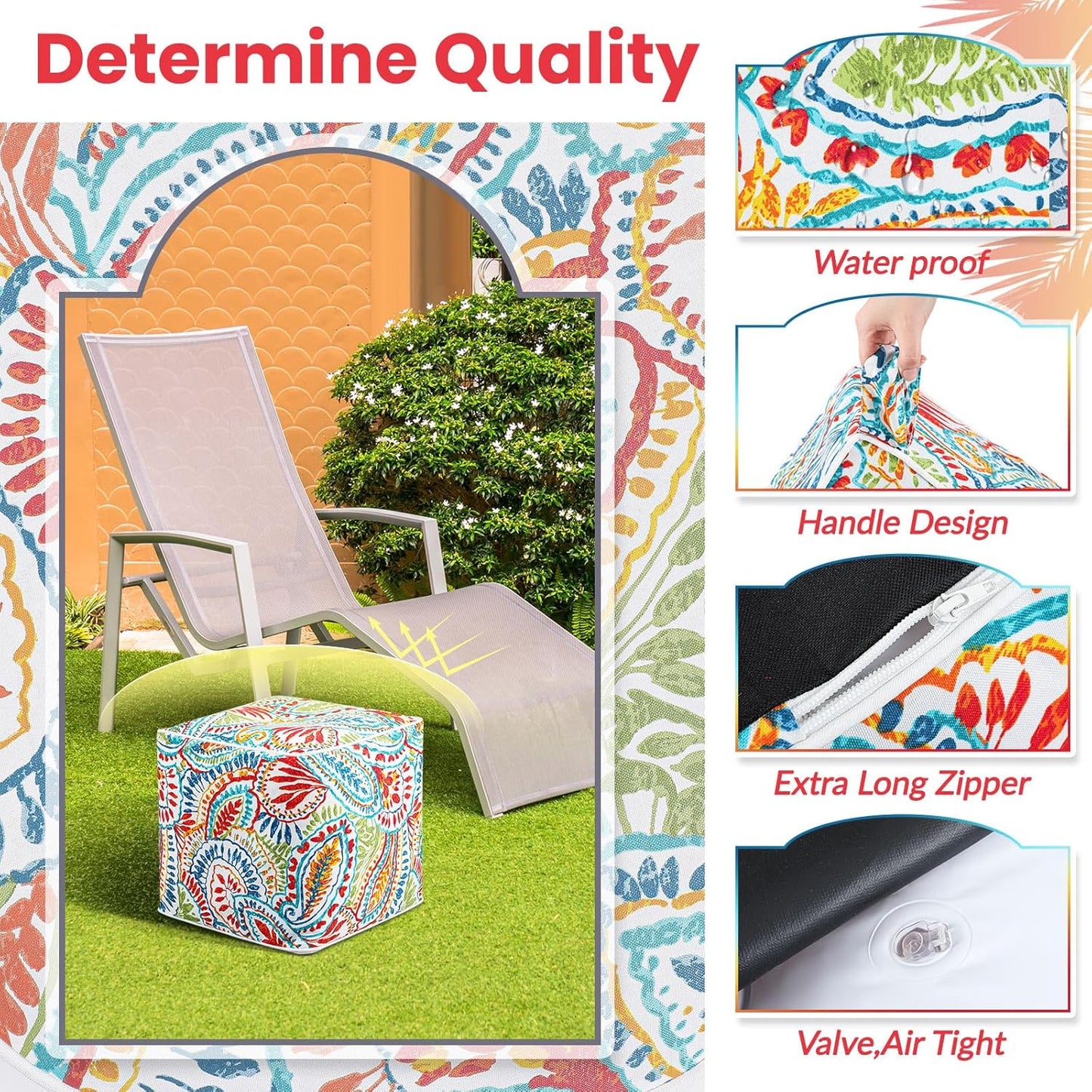 Juexica 2 Pack Ottoman Poufs Indoor Outdoor Inflatable Ottoman Stool Cube Pouffe Square Footstool with Handle for Patio Garden Home Boho Decorative Living Room, Bedroom(16 x 16 x 16 Inches)
