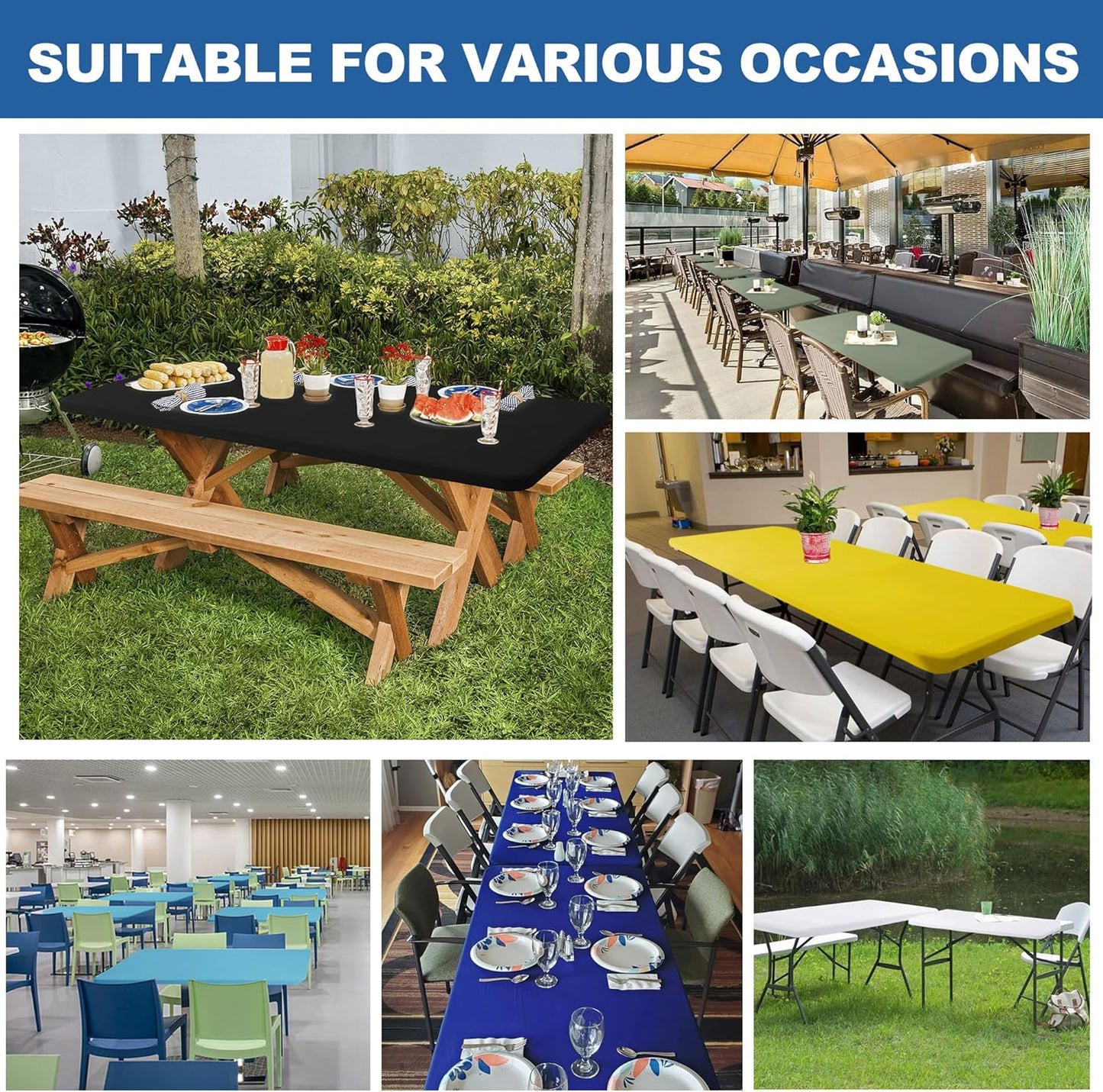 Spandex Table Cover for 6 Foot Rectangle Tables-6 Pack Light Blue Outdoor Picnic Elastic Table Cover-Spandex Stretch Folding Table Cloths for Camping Dining Room Patio Kitchen Banquet Party