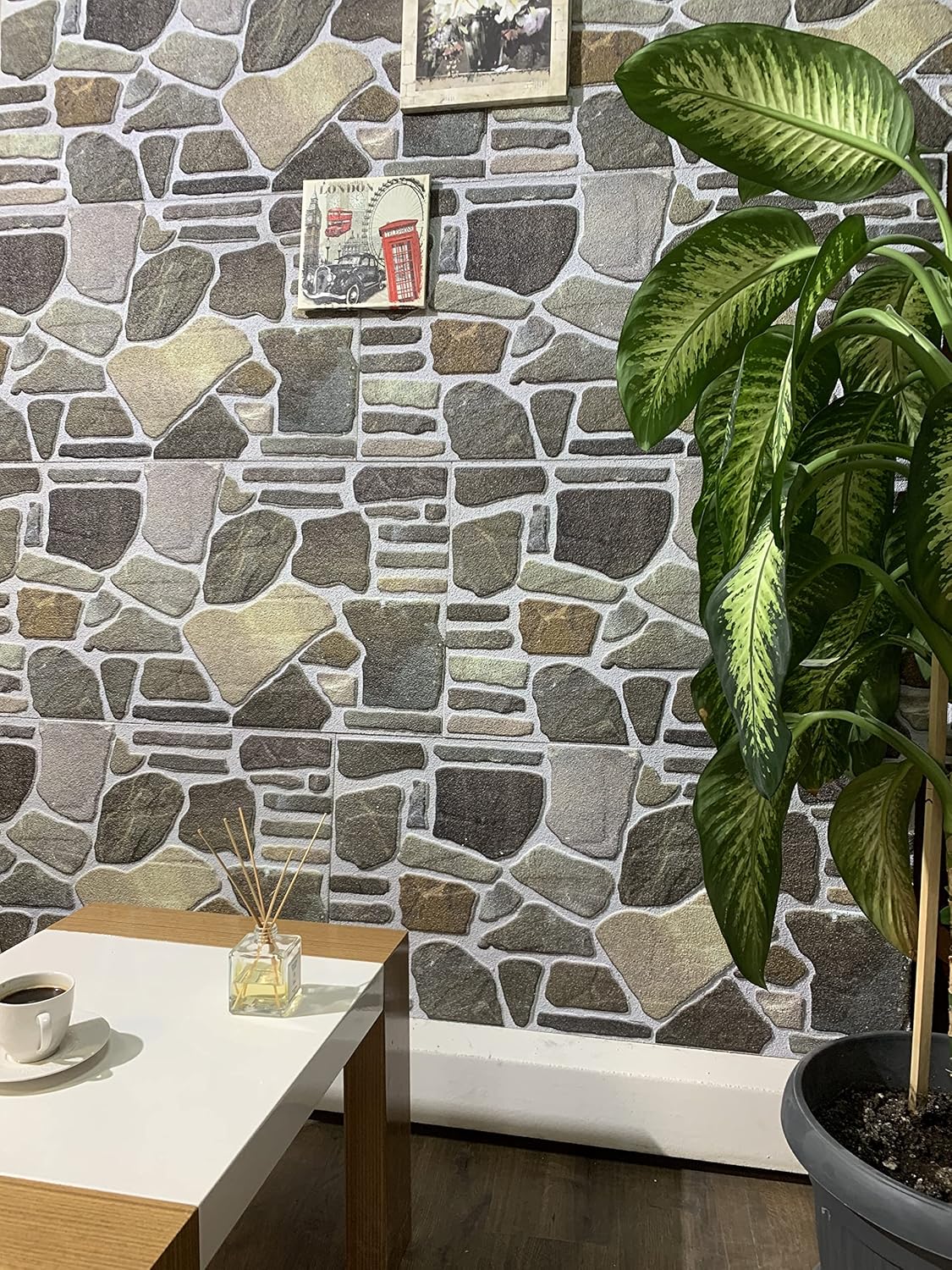 Dundee Deco 3D Wall Panels - Cladding Charcoal Green Beige Stone Look Wall Paneling, Styrofoam Facing for Interior and Exterior Applications, DIY, Sample, Size 10 x 10 in.