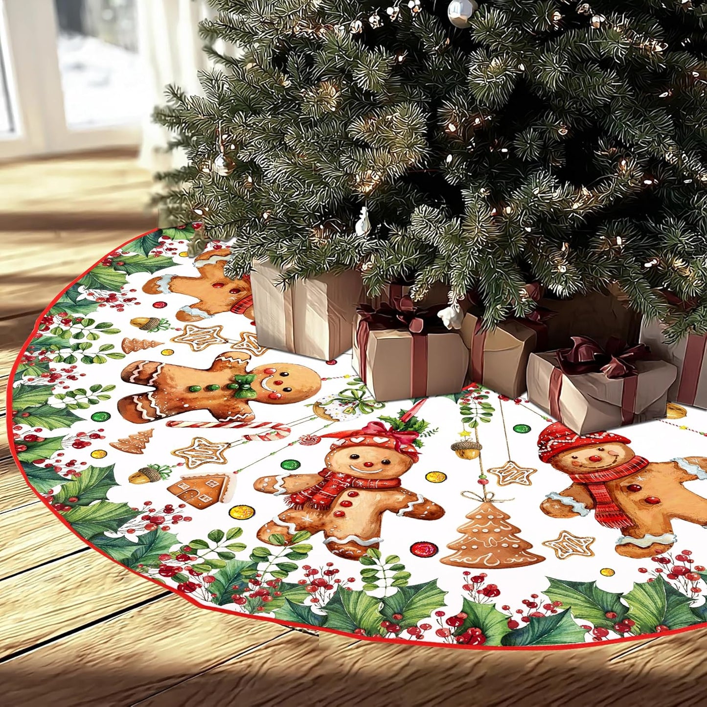 Baccessor Cute Gingerbread Man Christmas Tree Skirt 48 Inch, Merry Christmas Christmas Tree Skirt Collar for Xmas Winter Holiday Farmhouse Vintage Rustic Party Decoration