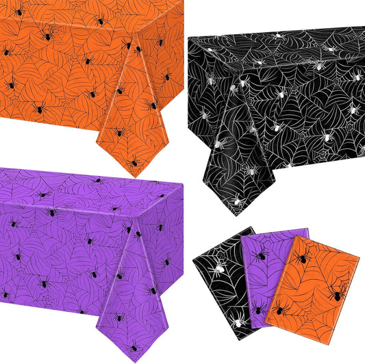 TREWAVE 3 Pack Halloween Spiderweb Tablecloth Rectangular Plastic Spider Web Table Cloth Large Size Table Covers for Home Decor Halloween Party Decorations 54" x 108" (Mixed)