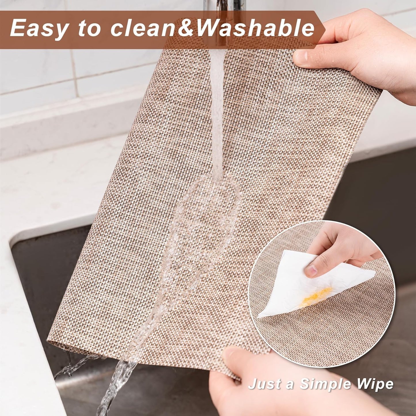 Placemats Set of 6 Washable Indoor/Outdoor Vinyl Place Mats for Dining Table Durable Non-Slip Heat Resistant PVC Weave Table Mats(Black)