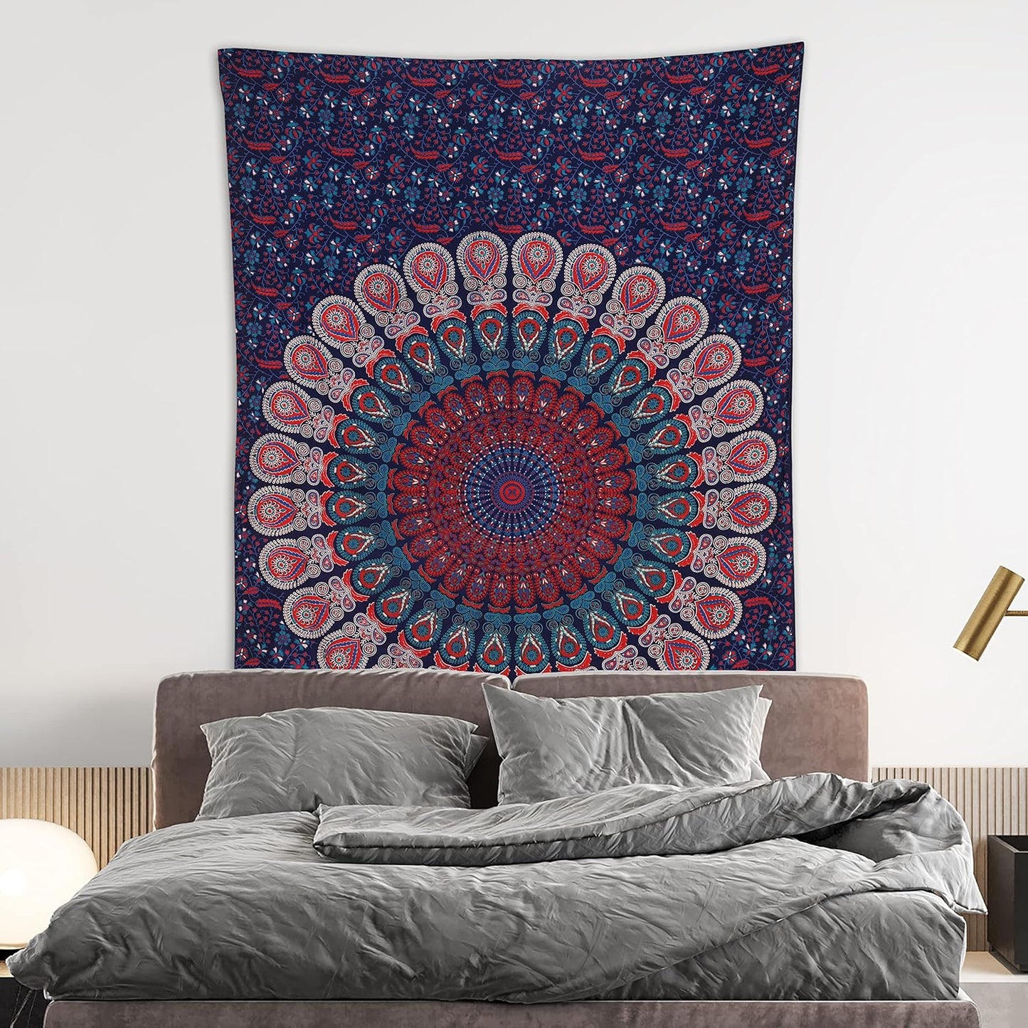 Bless International Handmade Indian hippie Bohemian Psychedelic Peacock Mandala Wall hanging College Dorm Beach Throws Table Cloth Bedding Tapestry (Midnight Blue, Twin(54x72Inches)(140x185cms))