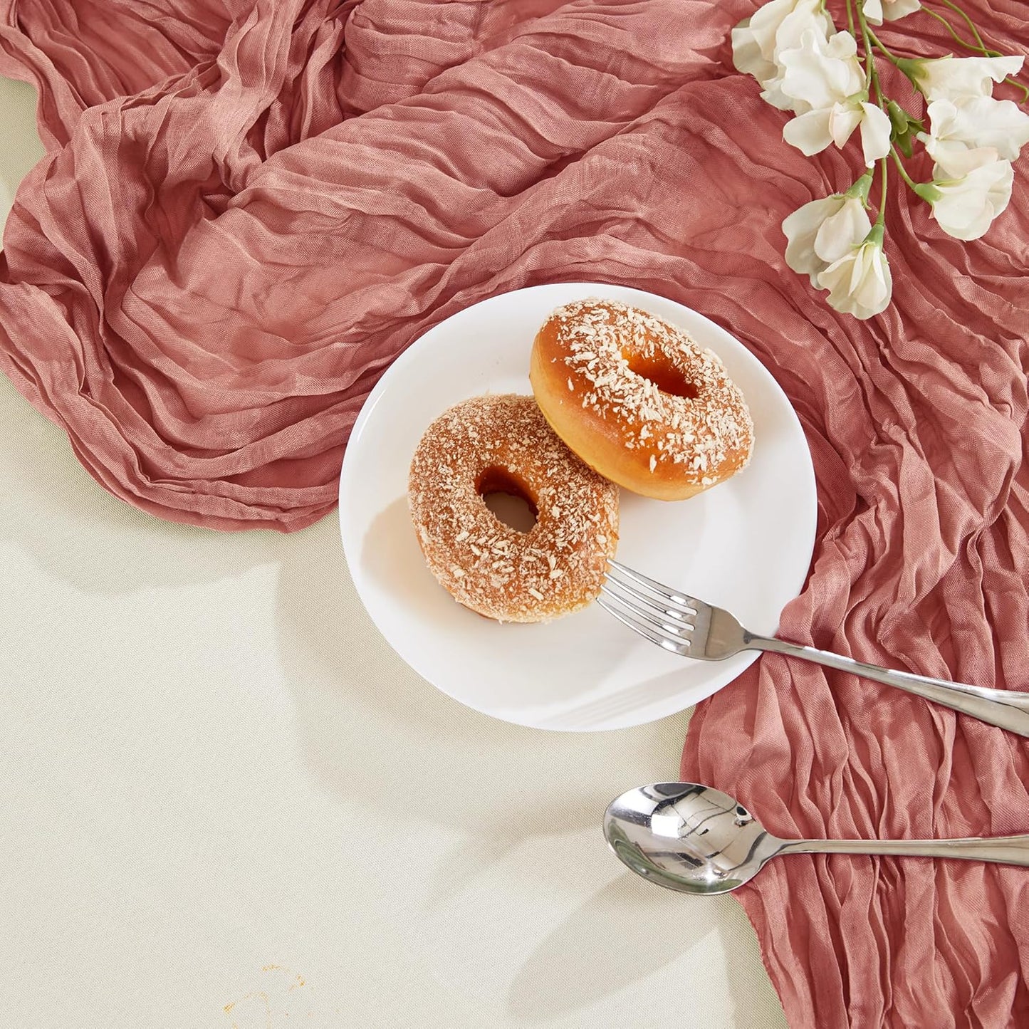 6 Pack Rose Cheesecloth Table Runner 10FT Long Boho Gauze Table Runner Rustic Sheer Runner for Wedding Bridal Baby Shower Birthday Party Table Decor Thanksgiving Christmas Decorations