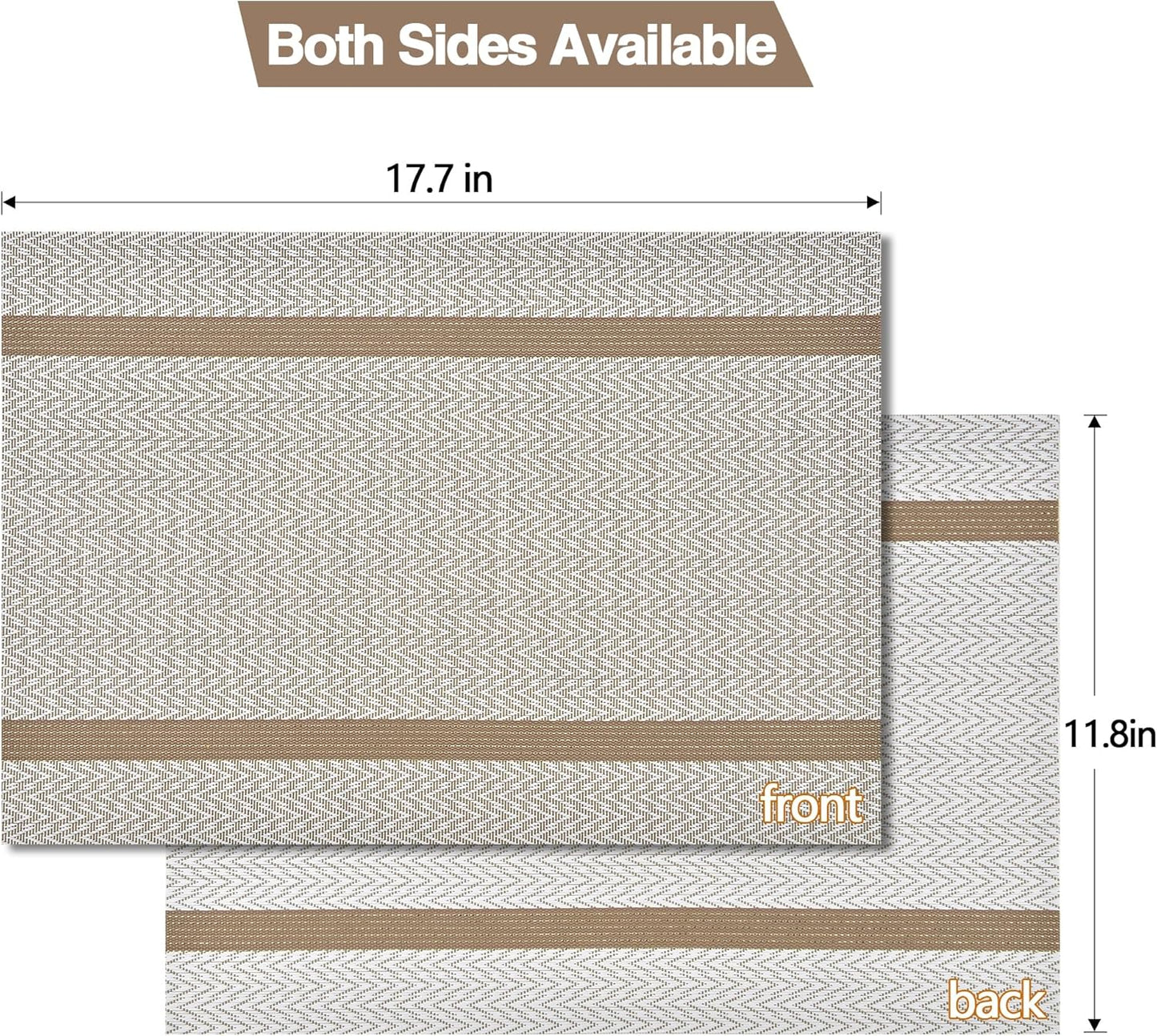 Beige White Placemats Set of 6 - Easy Clean Modern Durable Washable Vinyl Place Mats - Heat Resistant Placemats for Kitchen Table - PVC Table Mats for Dining Table (Beige White with Stripes, 6)