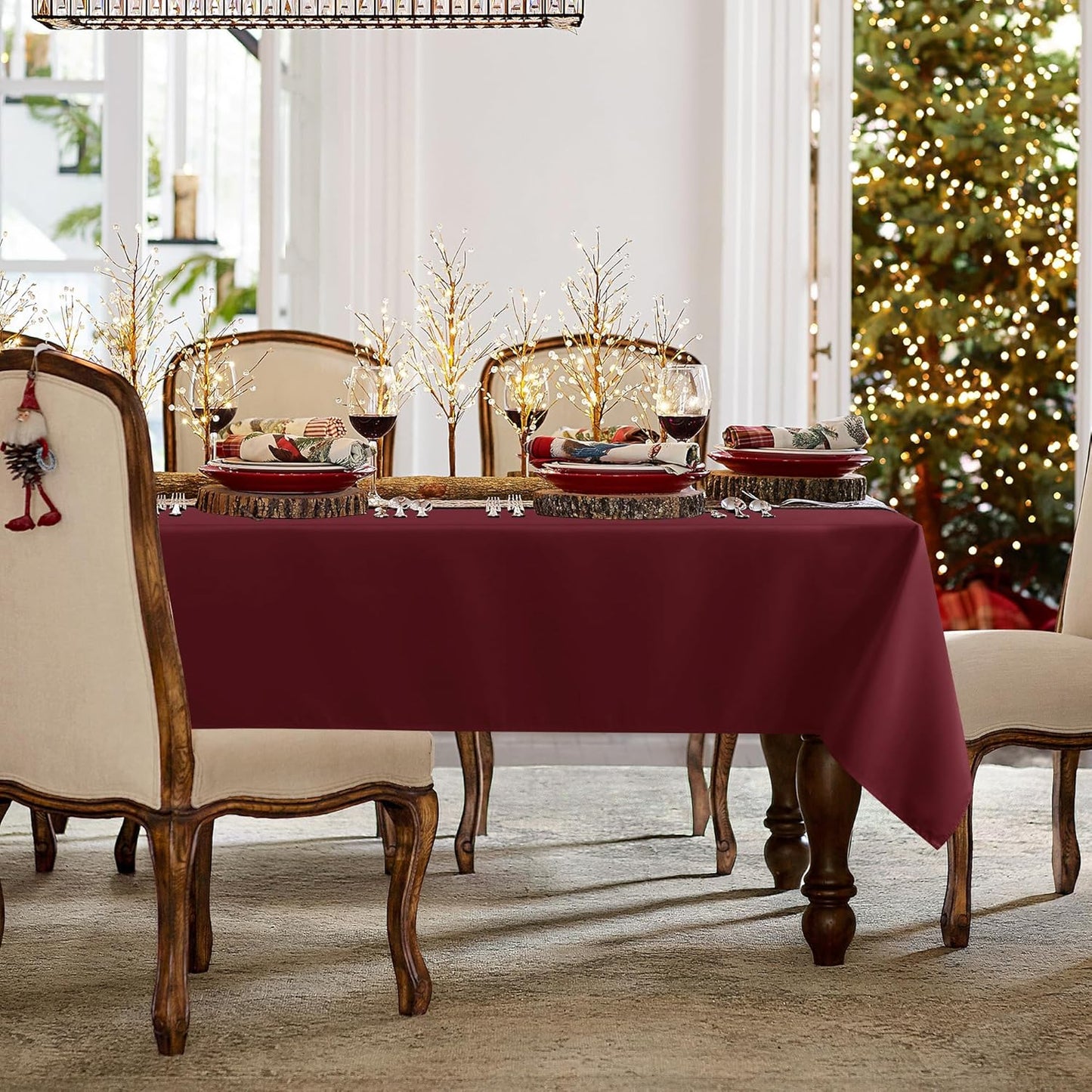 sancua Rectangle Tablecloth - 54 x 54 Inch - Stain and Wrinkle Resistant Washable Polyester Table Cloth, Decorative Fabric Table Cover for Dining Tables, Buffet Parties and Camping, Burgundy
