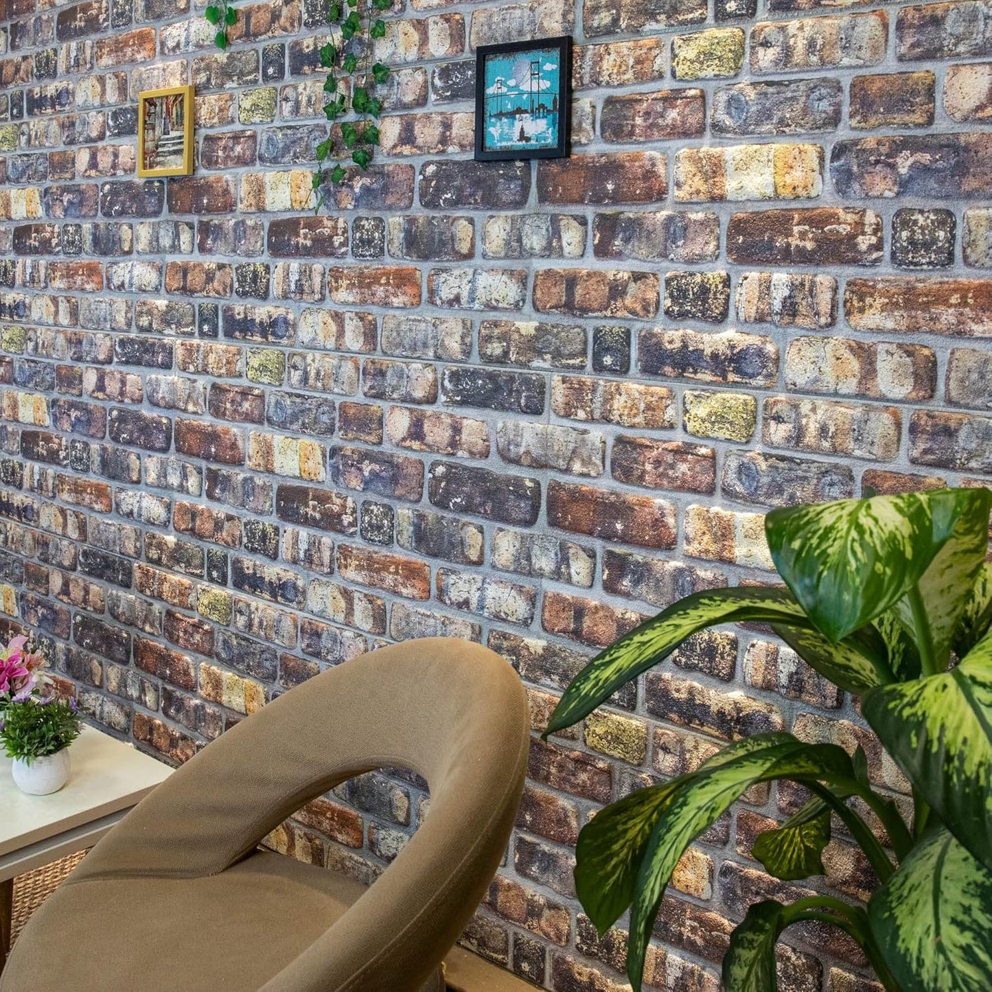 Dundee Deco 3D Wall Panels Faux Brick - Cladding, Multicolored Stone Look Wall Paneling, Styrofoam Facing for Living Room, Kitchen, Bathroom, Balcony, Bedroom, Sample, Size 10 x 10 in.