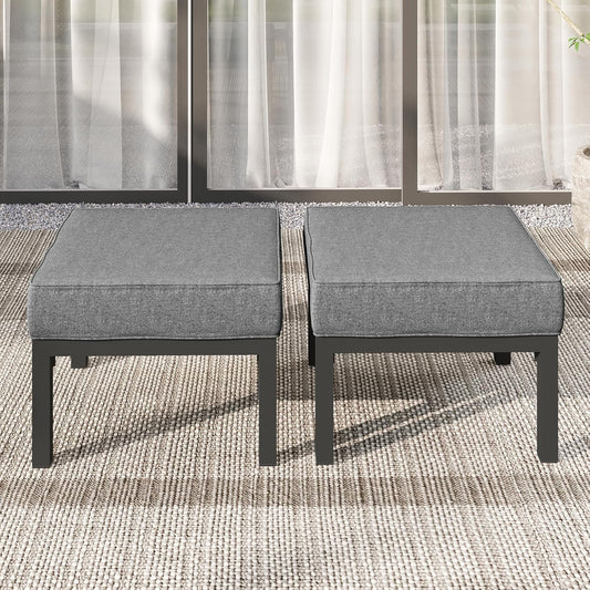 Solaste Outdoor Footstools Patio Ottoman Set of 2, Aluminum All-Weather Outdoor Footrest Seat with Removable Cushions, Patio Furniture Ottomans for Garden, Backyard, Poolside-Gray