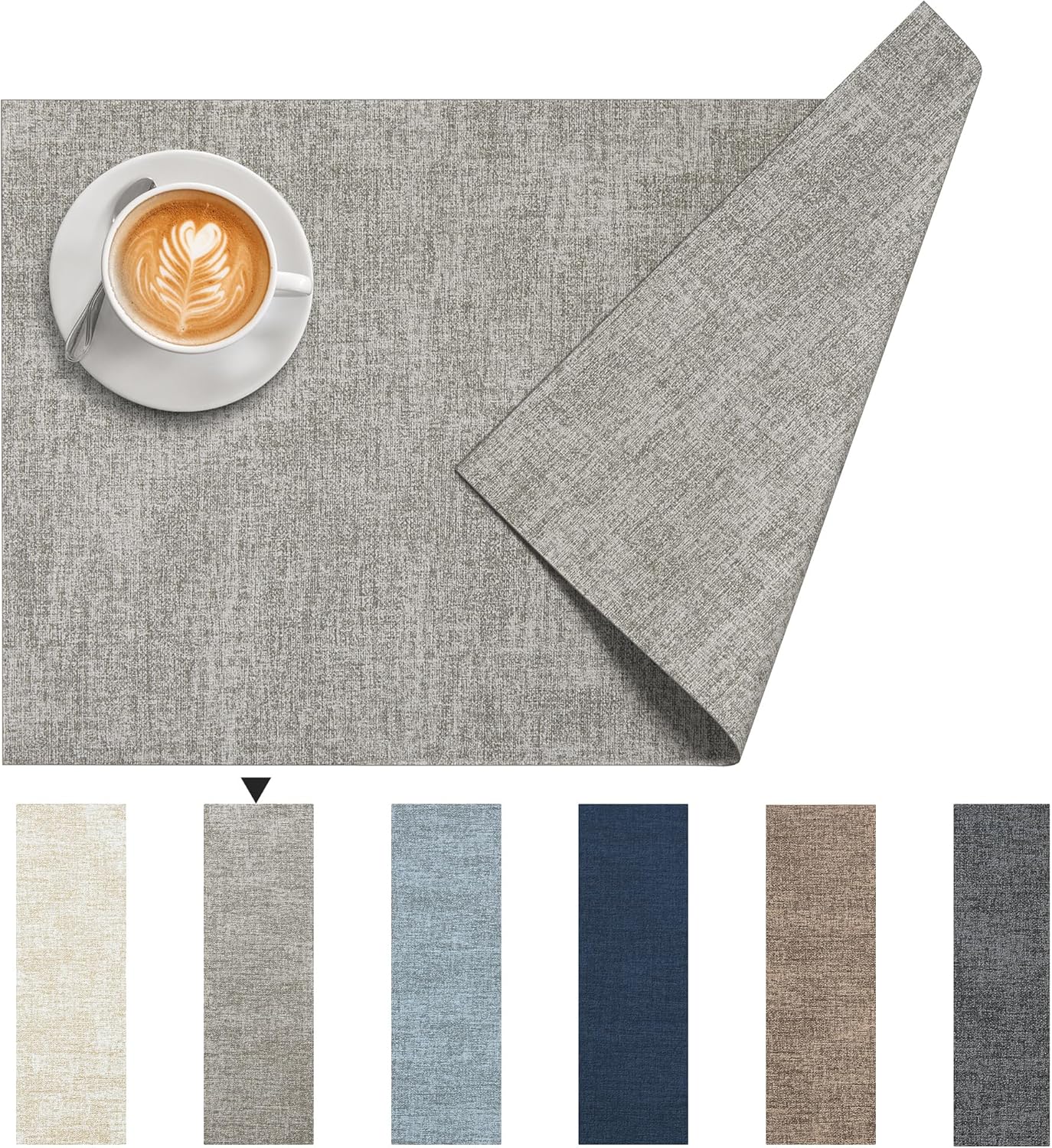 DOLOPL Placemats Set of 6, Reversible Wipeable & Heat Resistant Place Mats, Modern Faux Leather Table Mats for Kitchen, Neutral Waterproof Tablemats for Dining Table Decor, Wedding, Party(Grey)
