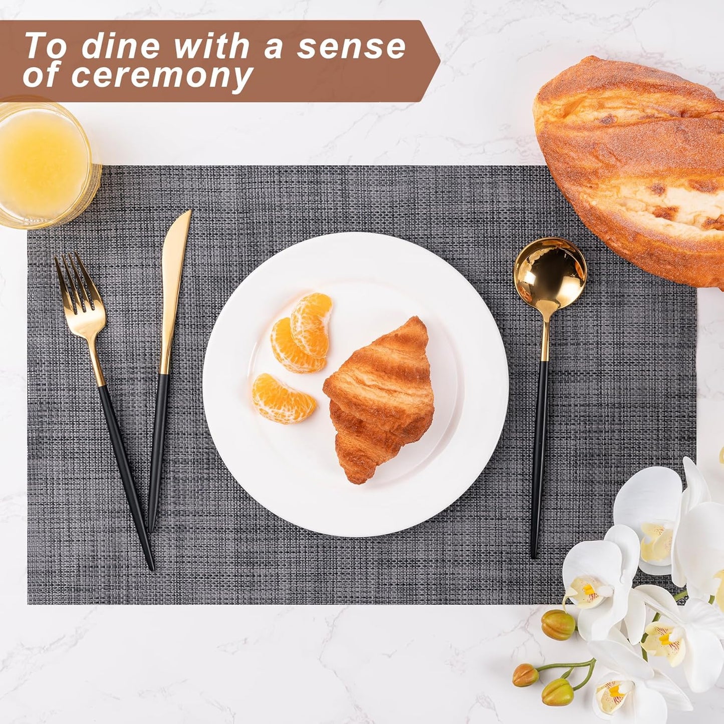 Placemats Set of 6 Washable Indoor/Outdoor Vinyl Place Mats for Dining Table Durable Non-Slip Heat Resistant PVC Weave Table Mats（Cappuccino）