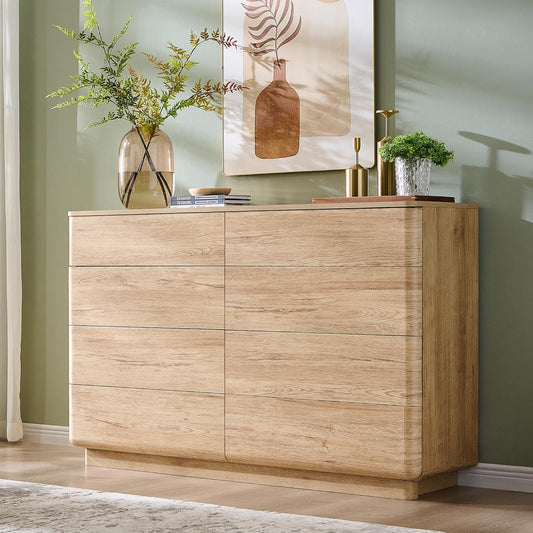 8 Drawer Dresser for Bedroom, 52 Inch Wide Modern Chest of Drawers, Push-to-Open Wood Storgae Organizer with Large Drawers for Bedroom, Living Room, Hallway,Natural Oak