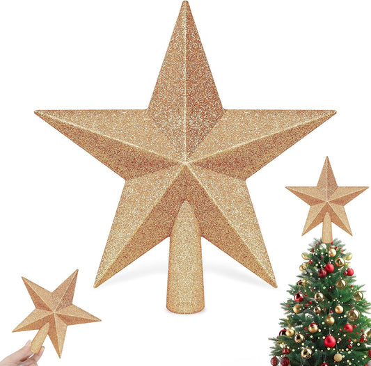 Christmas Tree Star Topper, 8" Champagne Xmas Star Tree Decorations, 3D Shatterproof Bethlehem Star Tree Topper Decorations, Waterproof Xmas Tree Topper Decor for Christmas Home Outdoor Ornament