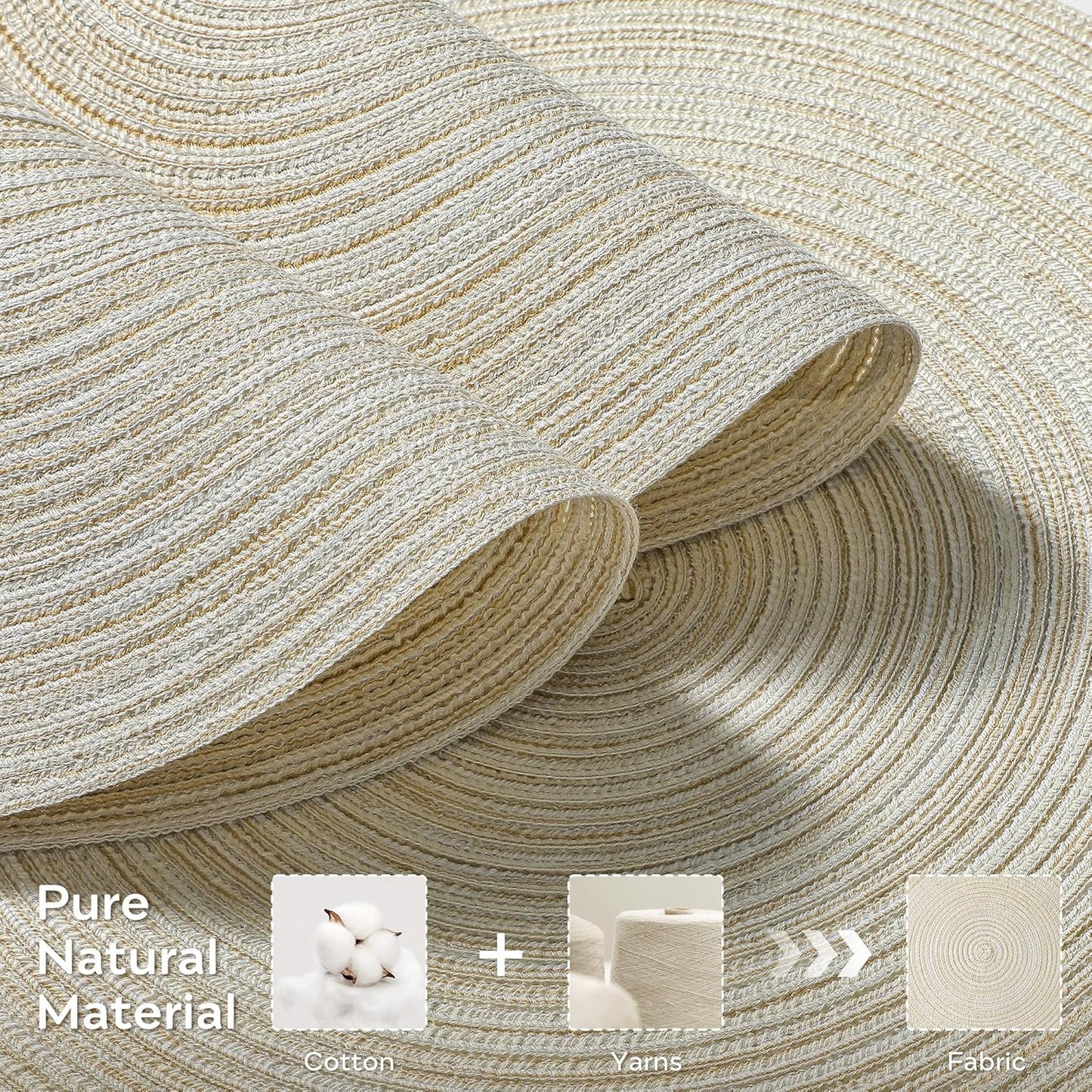 Leetaltree Round Placemats Heat and Slip Resistant Cotton Table Mats, Washable Bohemian Placemats for Dining Tables (White Beige, Set of 4)